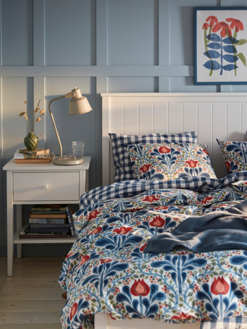 A multicolour/floral pattern SÄTERVIDE duvet cover and 2 pillowcases